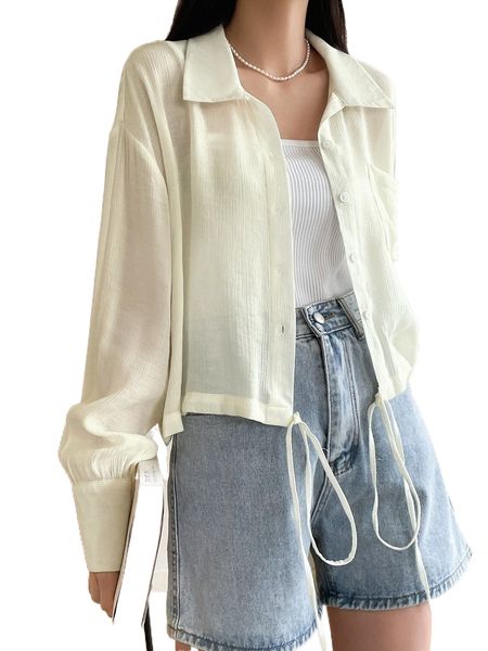 

dazy solid drop shoulder tie back blouse 12rc#, White