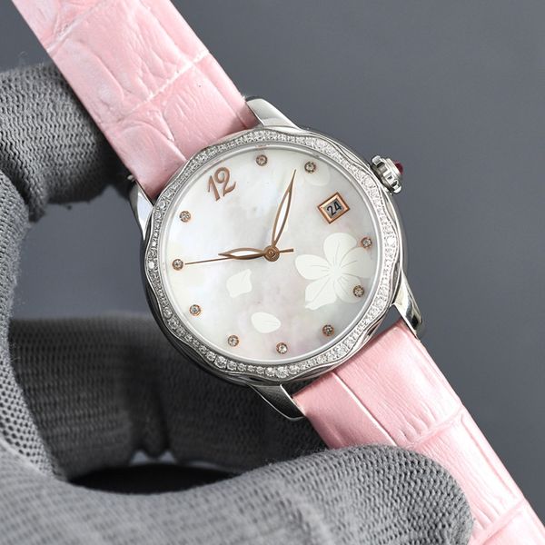 

women's mechanical watch 8215 movement leather band dial design style simple fashion generous waterproof depth 50 meters sapphire diamo, Slivery;brown