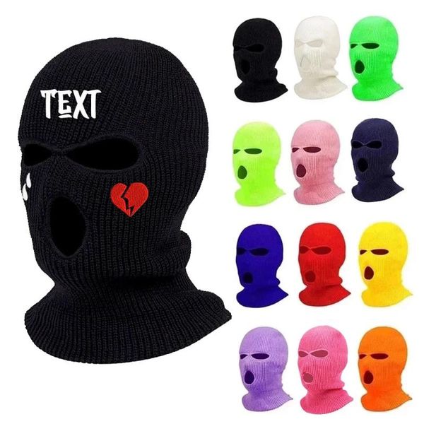 Baskenmützen, individuelle Logo-Text-Stickerei, volle Gesichtsabdeckung, Skimaske, Mütze, Sturmhaube, Armee, CS, winddichter Strick, Winter, warm, Unisex, DropBerets