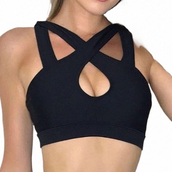 

camisoles & tanks cross bandage yoga bras women sports crop athletic vest push up underwear bra sportswear shirts t7z6#, Black;white