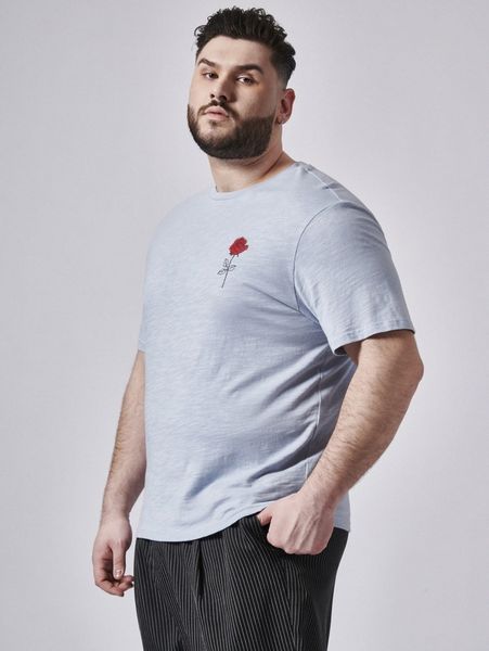 

extended sizes men floral print tee d51e#, White;black