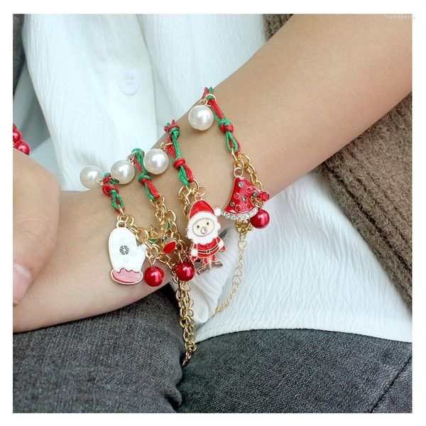 Link Chain Christmas Jewelry Charm Bracelet e Santa Claus Snowflake Tree Pearl Pingente requintado mulheres meninas garotas Presente TRUM22