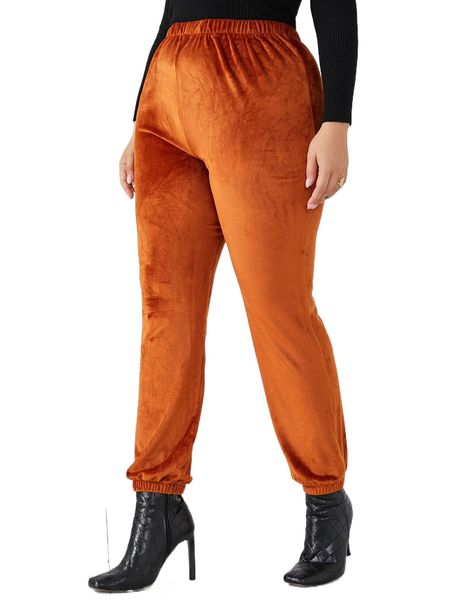 

plus velvet solid sweatpants f68a#, Black