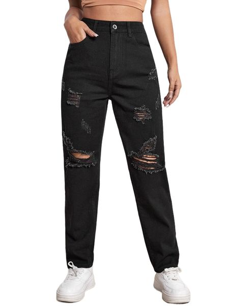 

high waist ripped mom fit jeans m5fw#, Blue