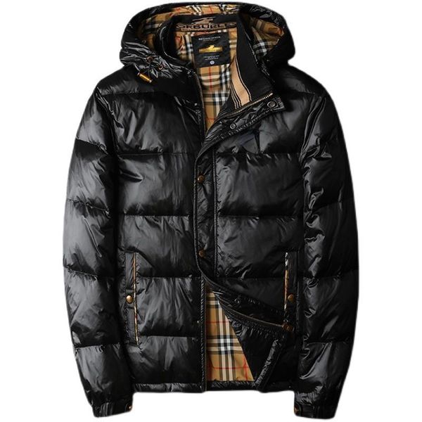 

down jacket cotton men's winter slim hooded warm jackets trend men's large size thickened coat top, Black