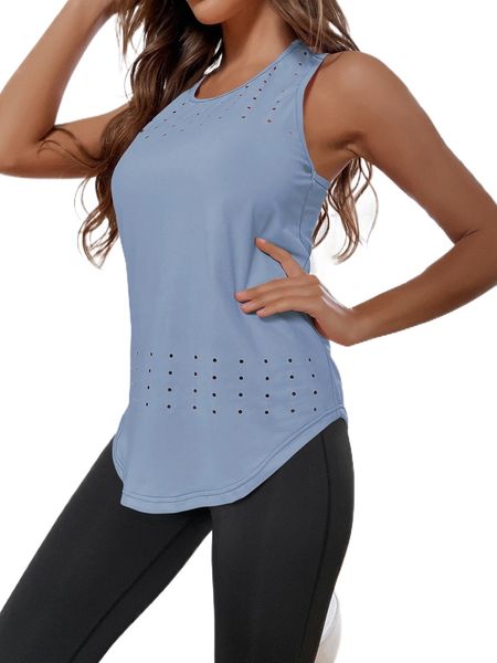 

breathable softness hollow out curved hem sports tank d77t#, Gray