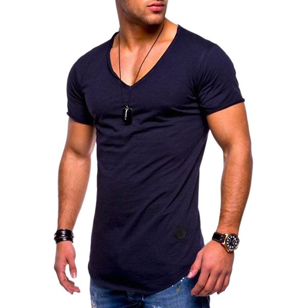 

men's t shirt solid color v neck casual daily short sleeve lightweight fashion big and tall sports sea blue white black t3tc#