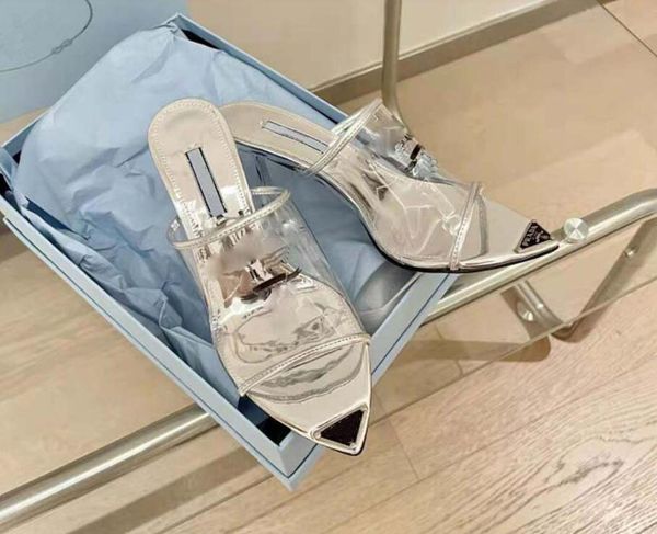 

summer amara women sandal slippers women logo-print pvc high-heel slides lady pumps dress party wedding eu35-40 box, Black