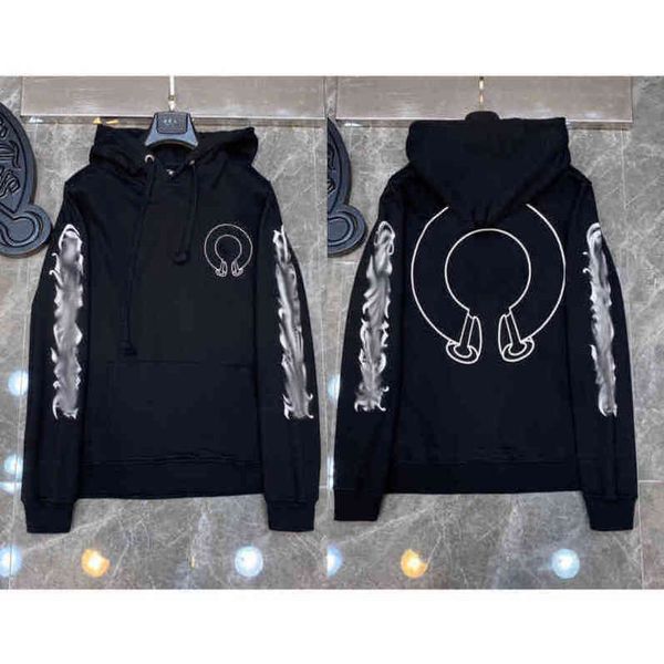 

classic mens fashion luxury zipper ch hoodies designer sweatshirts horseshoe sanskrit cross print pullover hooded sweater woman loose jackts, Black