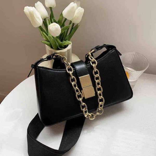 

evening bags thick chain shoulder for women pu leather crossbody women's bag 2022 trend small flap new solid casual female handbags 220