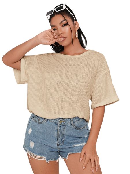 

plus drop shoulder solid tee u9uq#, Black