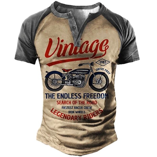 

men's henley shirt tee t shirt 3d print graphic motorcycle letter plus size henley daily sports button-down print short sleeve basic c, White;black