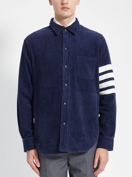 

spring autumn designer men's jacket pure color classic white striped corduroy lapel shirt jacket casual slim wholesale female coat, Black;brown