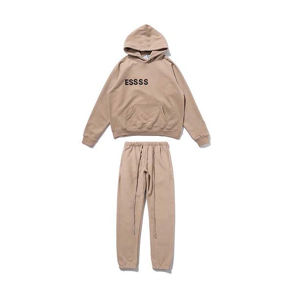 

es hoodie designer two piece pants double line sports sweater plus velvet couple suit men women, White
