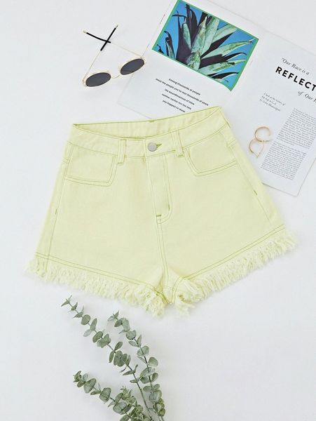 

raw hem slant pockets denim shorts w7pu#, White;black