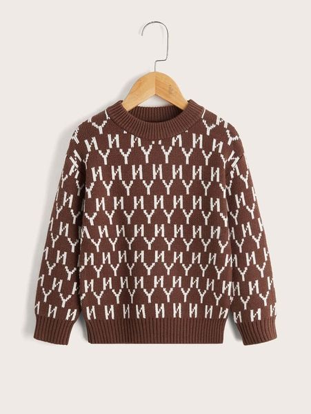 

toddler boys allover letter pattern sweater she, Blue