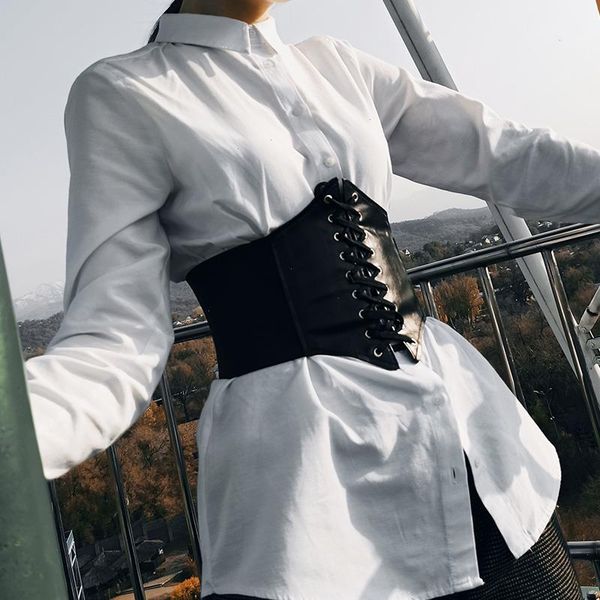 

1pc womens corset pu strap belts decorative corsets for women elastic shirt high waist slimming belt female dress, Black;brown