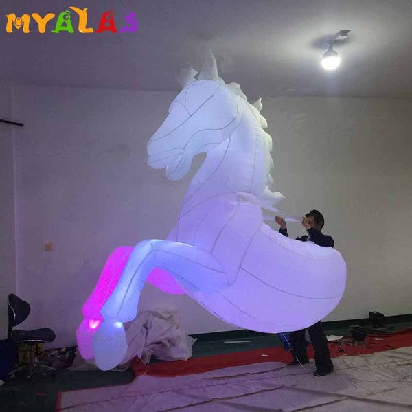 

mascot doll costume horse inflatable costume white giant walking colorful led light animal for performances inflatable horse model party adv, Red;yellow