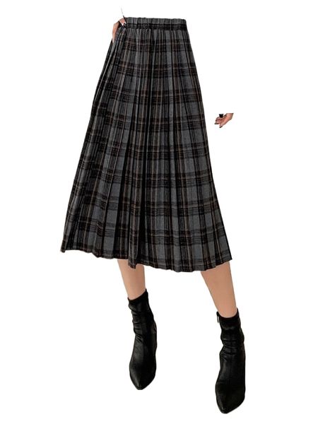 

dazy high waist plaid pleated skirt n1zk#, Black