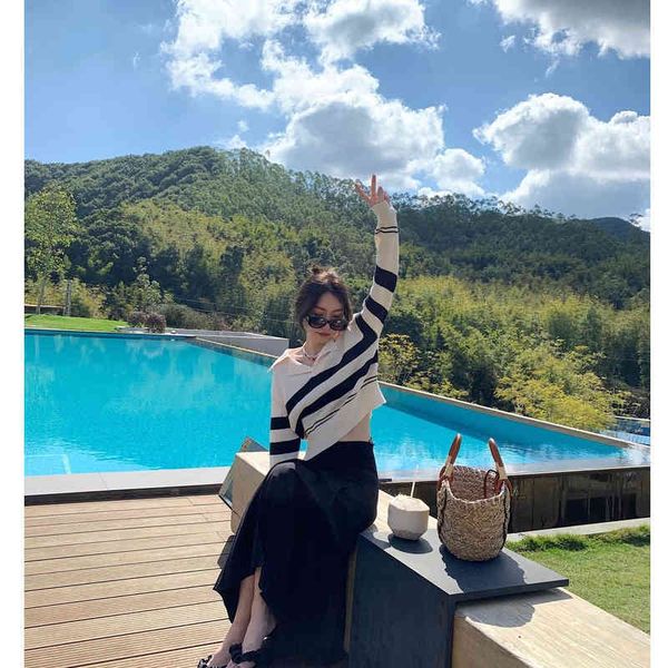 

women's knits & tees [small polo stripe sweater]sweater bottomed shirt design sense women's minority in spring 2022 trend fz85, White