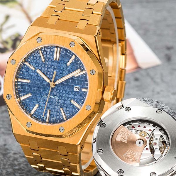 

mens automatic mechanical watches classic style 42mm full stainless steel strap wristwatches sapphire super luminous 2022new, Slivery;brown
