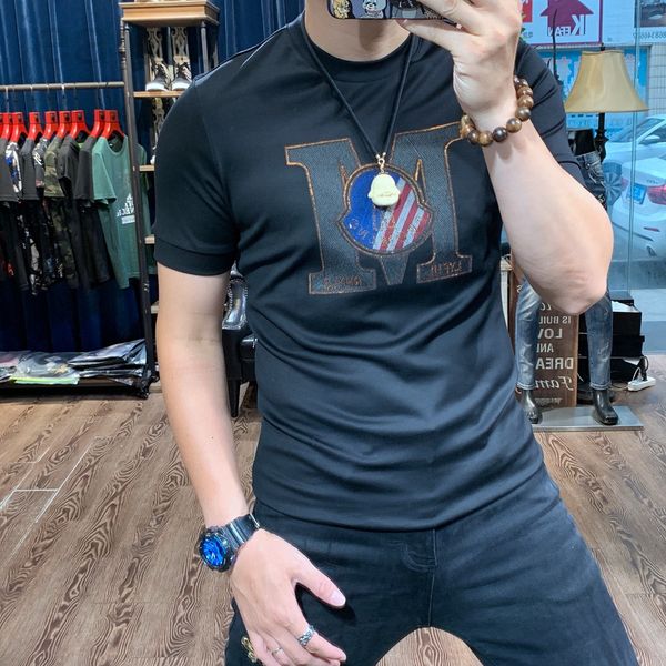 

men's t-shirts designer 2021 summer new short sleeve t-shirt men's printed drill trendy slim half shirt j3sk, White;black