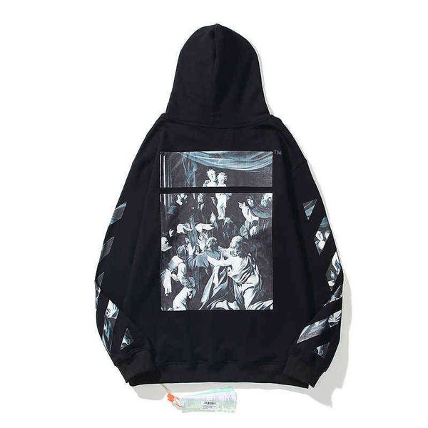 

factory online export trendy sweater autumn and winter ow off painting hooded unisex, Black