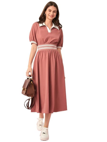 

contrast collar a-line dress s2op#, Black;gray