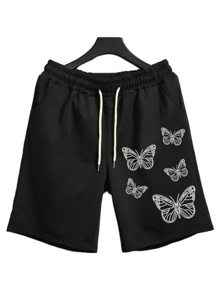 

men butterfly print drawstring waist shorts v5uo#, White;black
