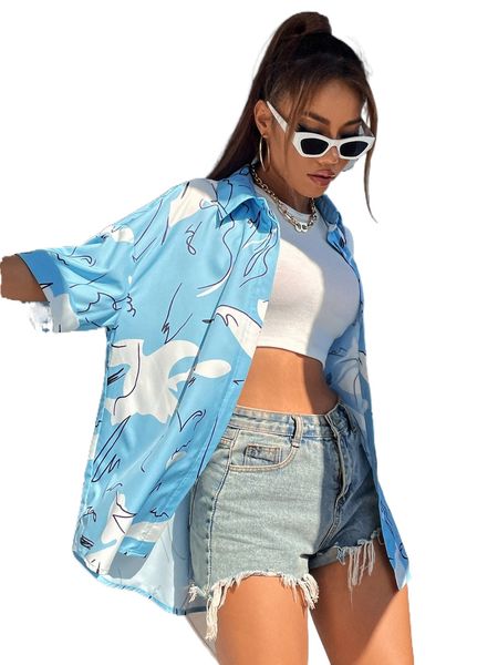 

graffiti print drop shoulder blouse u2fu#, White