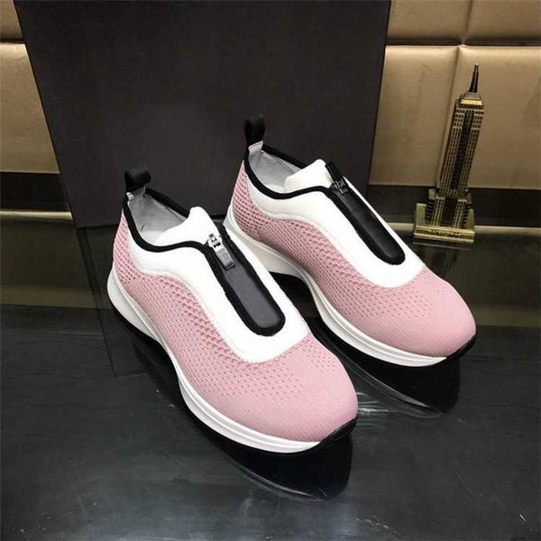 

fabric stretch designers shoes with box luxury men women knit leather sneakers micro sole breathable slip-on lovers causal shoe, Black