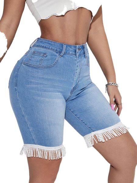 

washed fringe trim denim shorts e8xg#, White;black
