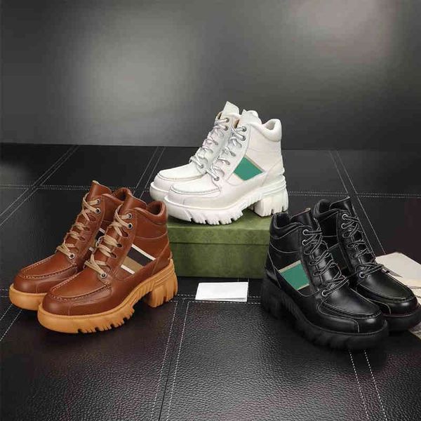 

boots autumn winter martin boots leather lace-up men sneaker 100% cowhide casual woman boot fashion platform trainers thick bottom high wome, Black