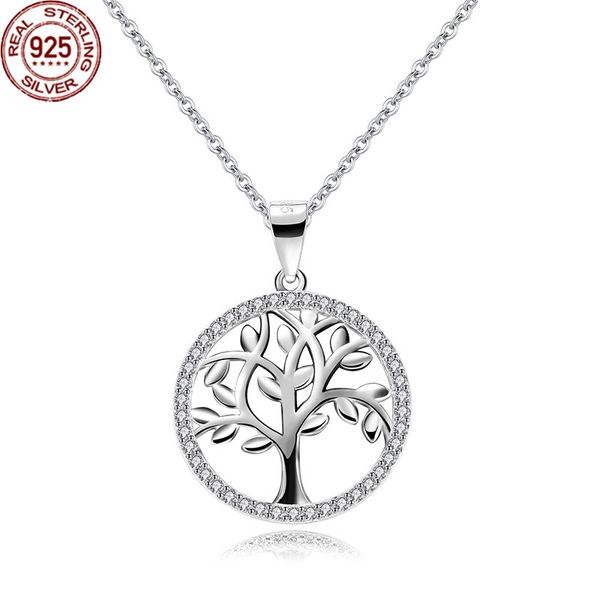 

popular s925 silver life tree necklace full zircon circle round pendant women wedding