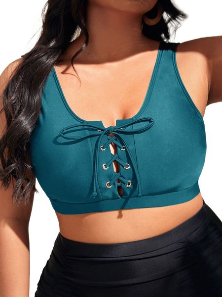 

plus eyelet buckle lace up bikini n2jx#, Black