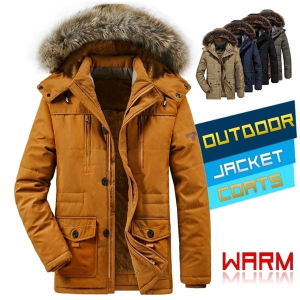 

winter coats men fleece lined parka jacket with hood outerwear thick warm overcoat casual plus size mens jackets and coats 201128, Black