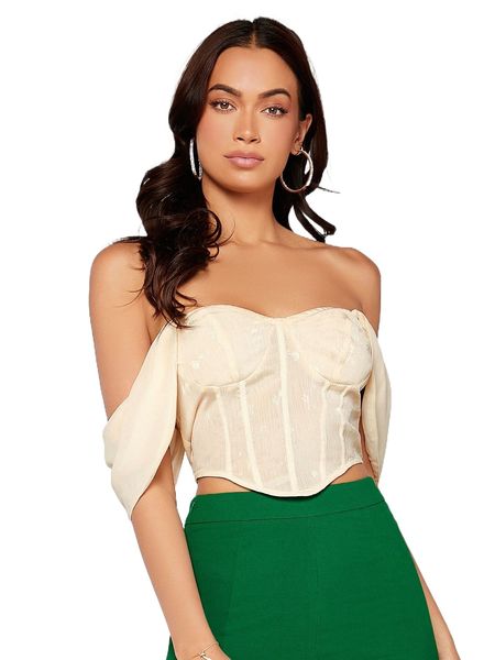 

off shoulder curved hem blouse u9d8#, White