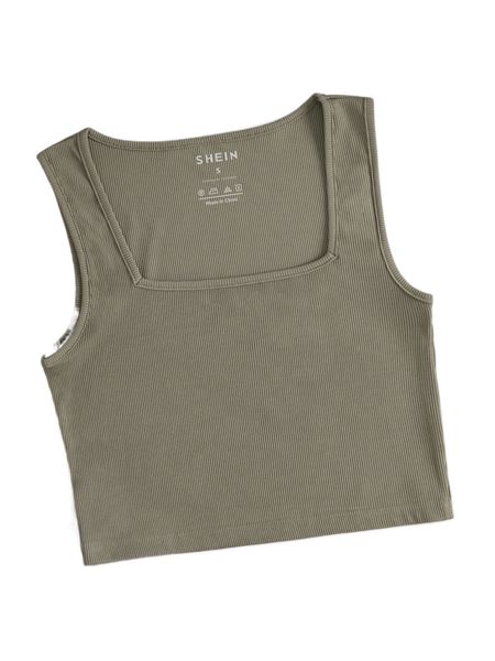 

rib-knit square neck tank y0w6#, White