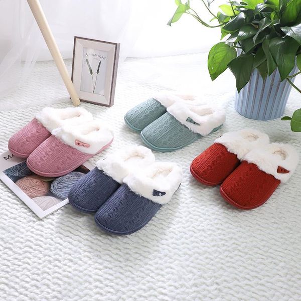 Pantofole 2022 WomenLndoor Warm Plush Tessuto a maglia Lovers Home Cotton Slipper Soft Sole Winter Shoes Donna Uomo Floor Slides