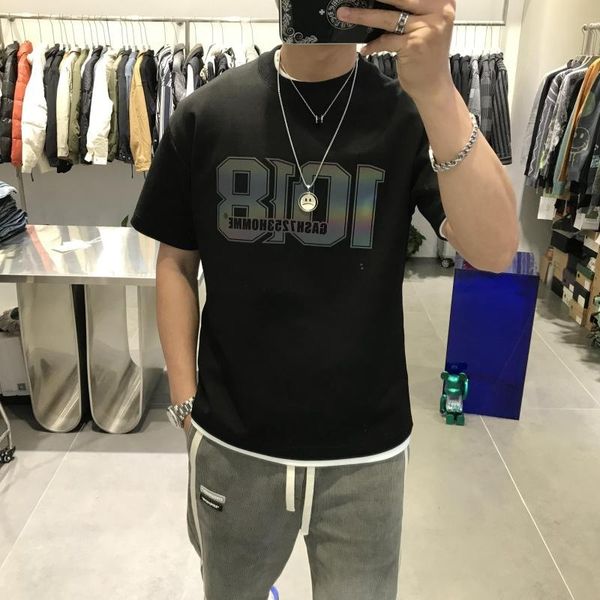 

summer t shirt mens fashion casual shirts classic letter print, White;black