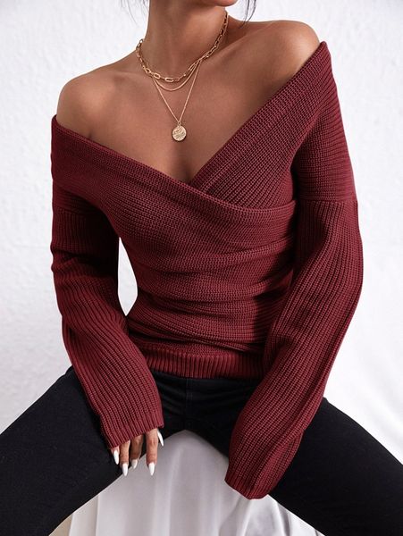 

ruched drop shoulder overlap collar sweater 55fk#, White;black