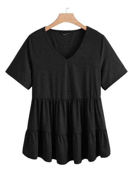 

plus v-neck peplum e1f2#, Black