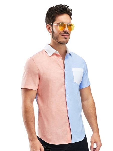 

men colorblock pocket patched shirt w9ow#, White;black