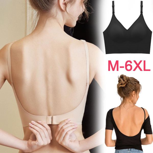 

low back bra women seamless bralette deep u bras backless brassiere plus size underwear wireless sleepwear lingerie -6xl, Red;black