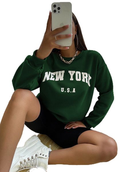 

drop shoulder letter graphic pullover s6ru#, Black