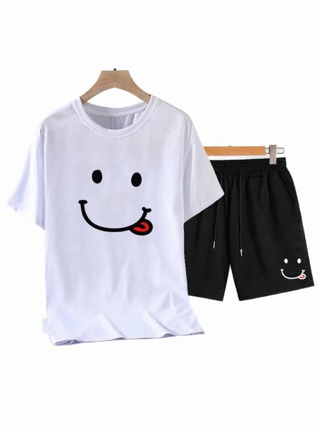 

men cartoon graphic tee & drawstring waist shorts h6zd#, Gray