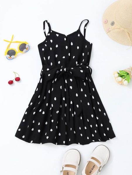 

girls' drip print strap tank dress she, Red;yellow