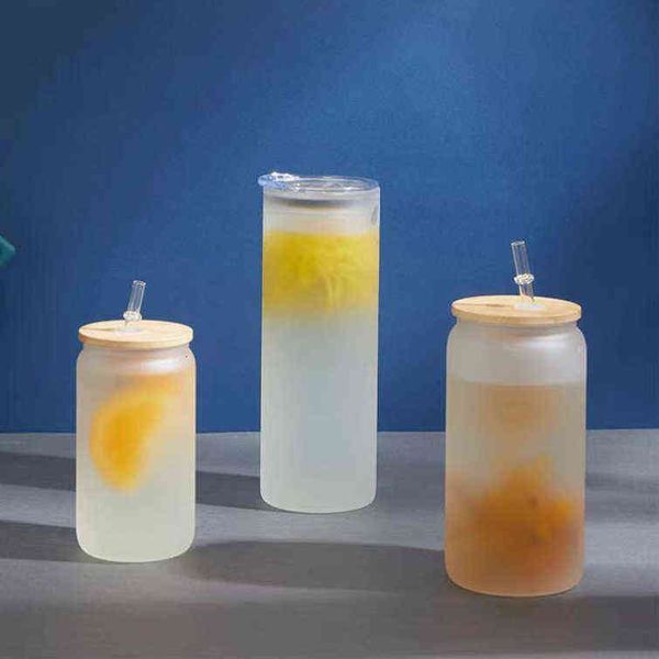 

bamboo tumbler lid sublimation coated glass 16oz can 20oz straight cup matte auto mason cup mug xu
