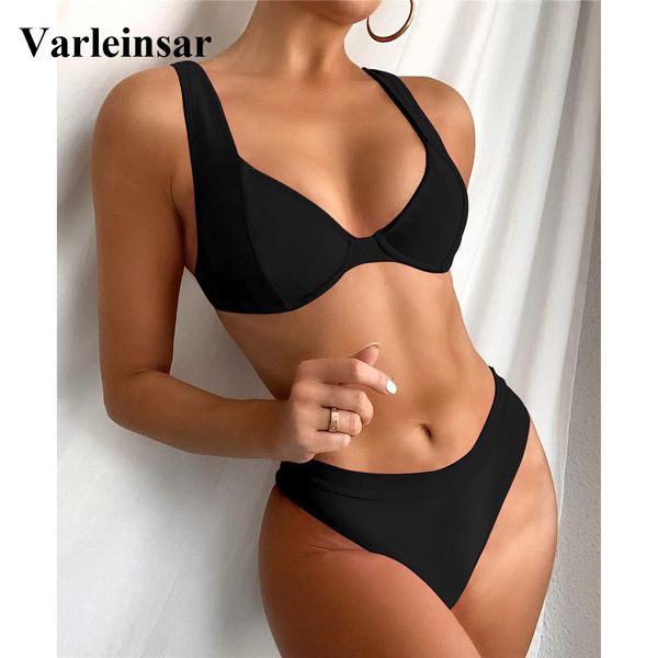 

bra cup underwired bikini women swimwear female swimsuit two-pieces bikini set mid waist bather bathing suit swim v2841b, White;black