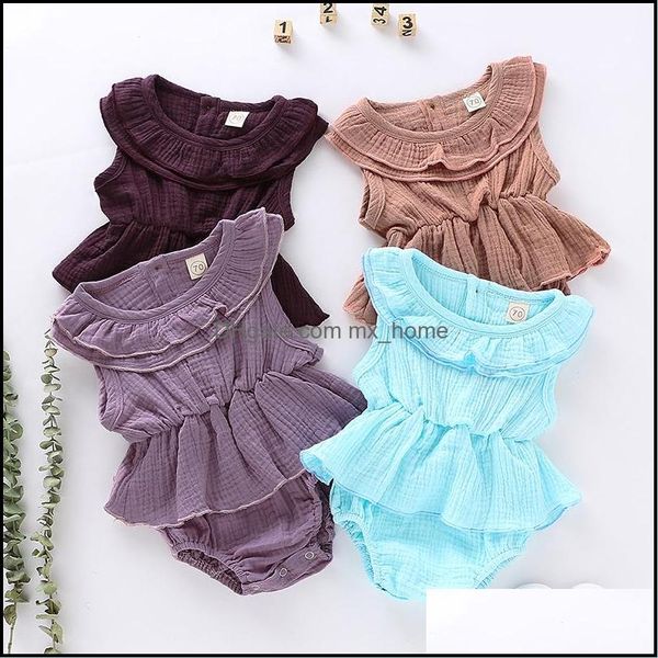 Rompers JumpsuitsRomppers Baby Kids Cloths Baby Maternity meninas meninos colorido sólido Rodper Infant Ruffle Collar Dhkiy